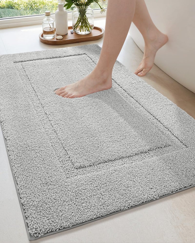 DEXI Bathroom Rugs 43x24 Washable Non Slip Bath Mat for Shower Floor Absorbent Quick Dry Bathmat with Rubber Backing Ultra Soft Plush Carpet for Tub Light Grey