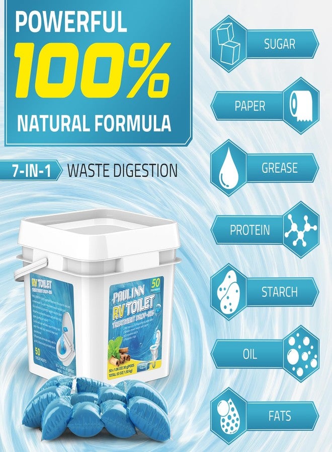 PAULINN RV Toilet Treatment Drop Ins, 50 Packs Holding Tank Deodorizer for RV Black & Grey Water Tank Camper Marine Boat Camping Portable Porta Potty Chemicals Break Down Waste, Septic Tank Safe, Blue - Image 2