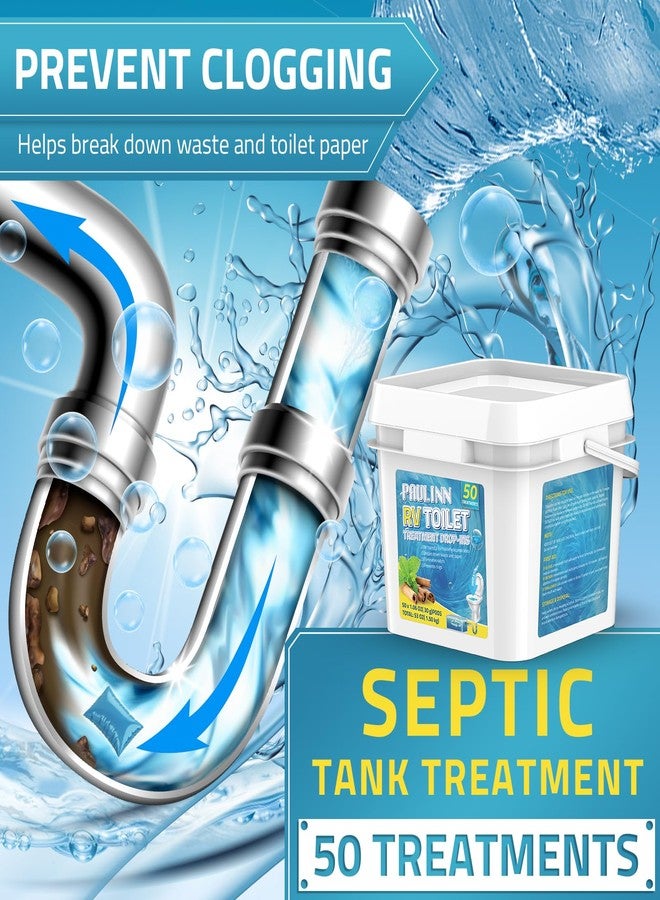 PAULINN RV Toilet Treatment Drop Ins, 50 Packs Holding Tank Deodorizer for RV Black & Grey Water Tank Camper Marine Boat Camping Portable Porta Potty Chemicals Break Down Waste, Septic Tank Safe, Blue - Image 4