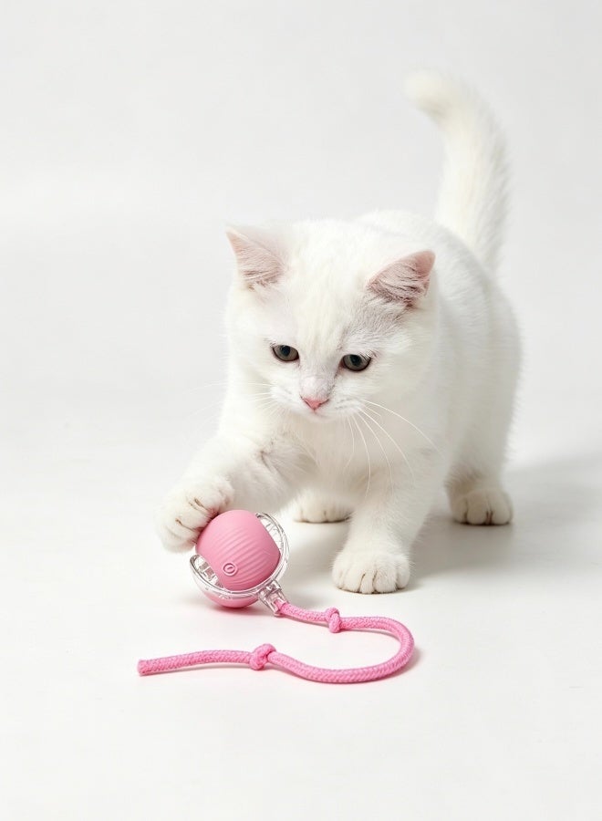 USB Rechargeable Interactive Cat Ball Toy Automatic Moving Ball with Light Obstacle Avoidance Silent Pet Play Toy for Indoor Cats (Pink) - Image 4
