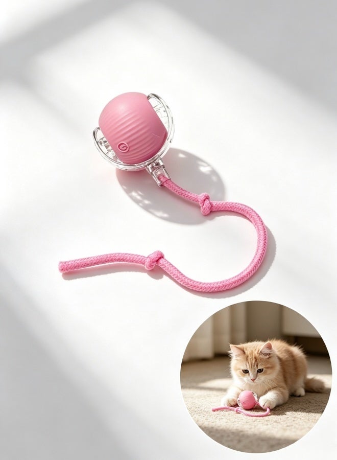 USB Rechargeable Interactive Cat Ball Toy Automatic Moving Ball with Light Obstacle Avoidance Silent Pet Play Toy for Indoor Cats (Pink) - Image 1