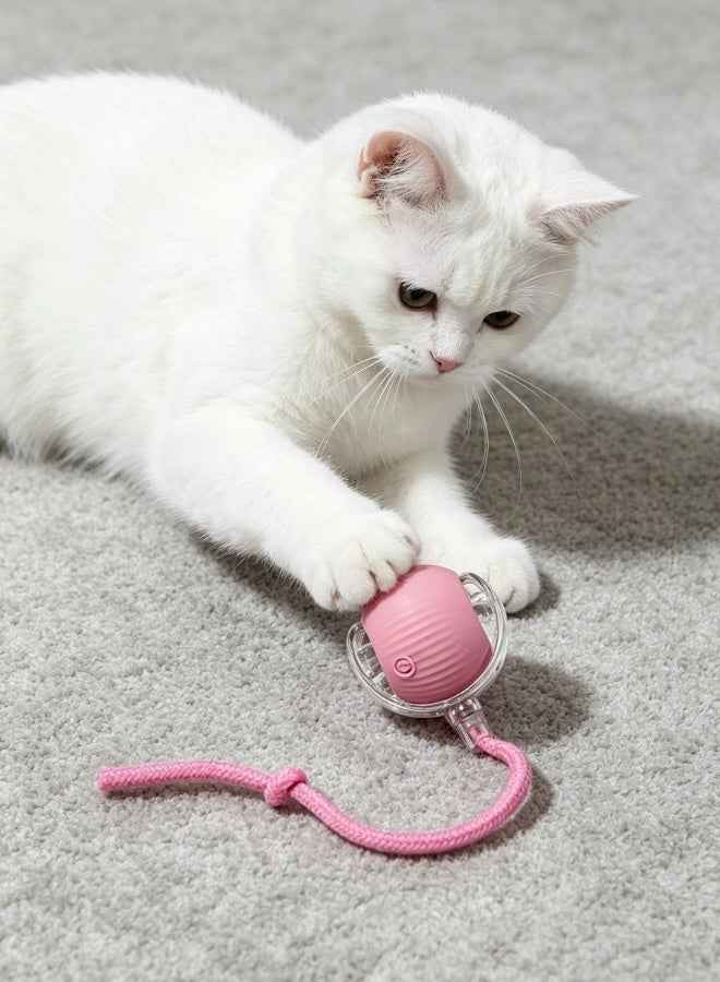 USB Rechargeable Interactive Cat Ball Toy Automatic Moving Ball with Light Obstacle Avoidance Silent Pet Play Toy for Indoor Cats (Pink) - Image 3
