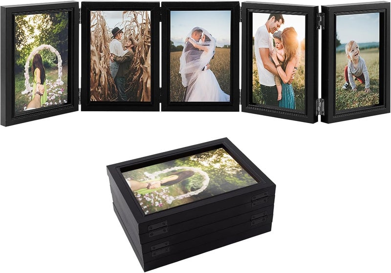 إكسفور إطار صور 4x6، 5 إطارات صور أكورديون قابلة للطي، إطارات صور كولاج مفصلية قابلة للطي، كولاج إطارات صور متعددة، ديكور عرض للطاولة أو الحائط للمنزل والمكتب (4 × 6 بوصة، أبيض) - Image 1