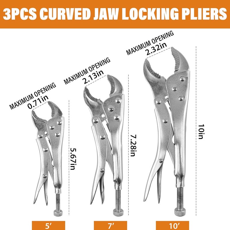 SOLUDE 5-Piece Heavy-Duty Locking Pliers Tool Set with Case, 5", 7" & 10" Curved Jaw Adjustable Vise Grip Pliers and 7" & 9" Long Nose Welding Clamps for DIY Projects,Mechanic and Woodworking - Image 2