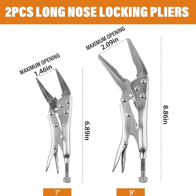 SOLUDE 5-Piece Heavy-Duty Locking Pliers Tool Set with Case, 5", 7" & 10" Curved Jaw Adjustable Vise Grip Pliers and 7" & 9" Long Nose Welding Clamps for DIY Projects,Mechanic and Woodworking - Image 3