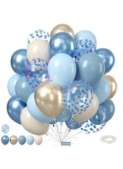 Sowide Dusty Blue Gold Balloons, 50Pcs 12 Inchs Blue And White Metallic Gold Confetti Neutral Balloons For Boys Baby Shower Birthday Party Boho Wedding Anniversary Bridal Engagement Graduation Decorations  - Image 1