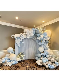 Sowide Dusty Blue Gold Balloons, 50Pcs 12 Inchs Blue And White Metallic Gold Confetti Neutral Balloons For Boys Baby Shower Birthday Party Boho Wedding Anniversary Bridal Engagement Graduation Decorations  - Image 4