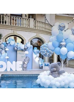 Sowide Dusty Blue Gold Balloons, 50Pcs 12 Inchs Blue And White Metallic Gold Confetti Neutral Balloons For Boys Baby Shower Birthday Party Boho Wedding Anniversary Bridal Engagement Graduation Decorations  - Image 5