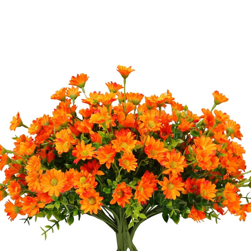 alyptus 8 Bundles Artificial Flowers for Outdoors Faux Mums UV Resistant Plastic Fall Plants Fake Greenery Orange Daisy Bulk for Home Gardenr Window Box Pathway Plante Wedding Decor (Orange) - Image 1
