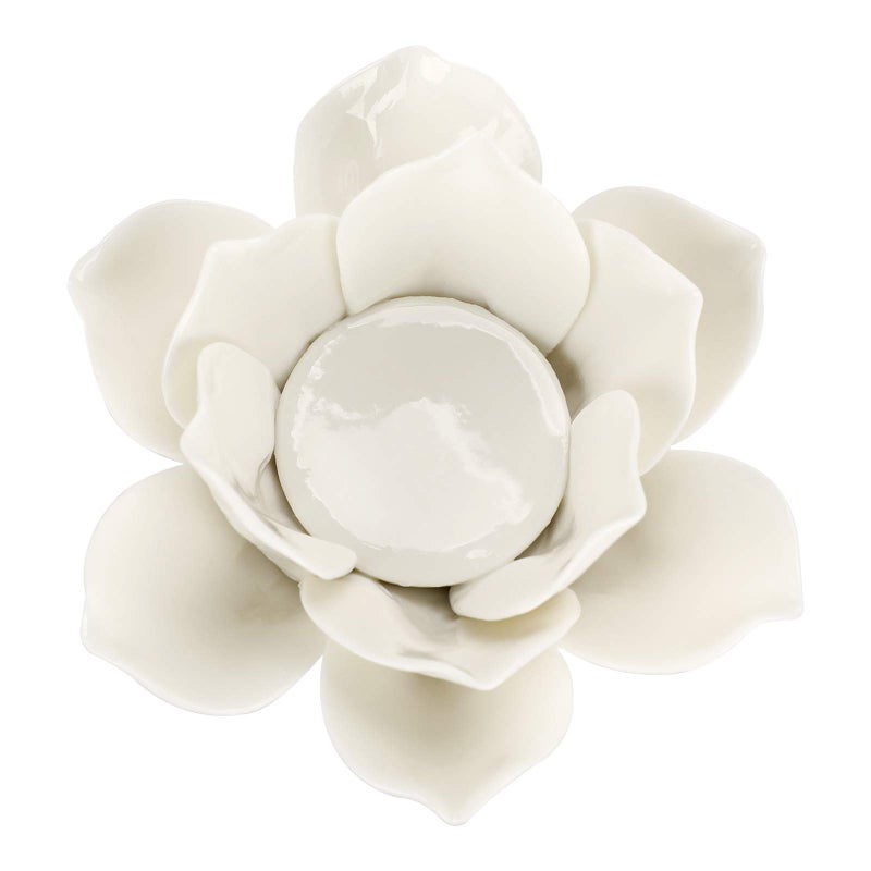 OwnMy 45 Inch Ceramic Lotus Flower Tea light Holder Lotus Petals Candle Holder Candlestick Votive Flower Tealight Candle Holder Candle Lamps Holder with Gift Box for Home Decor Wedding Party White