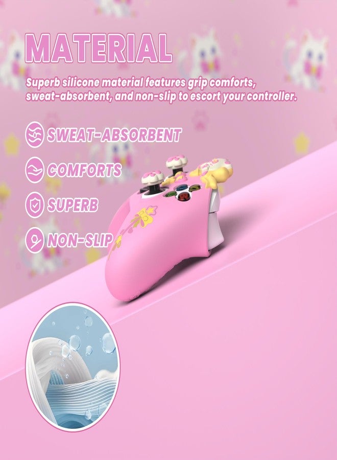 playvital غطاء تحكم سيليكون لطيف من بلاي فيتال لجهاز إكس بوكس سيريس إكس/إس - غطاء مضاد للانزلاق على شكل قطة حبيبة مع 6 قبضة إبهام وملصقات - واقي مطاطي ناعم لملحقات وحدة التحكم الأساسية لجهاز إكس بوكس، وردي - Image 5