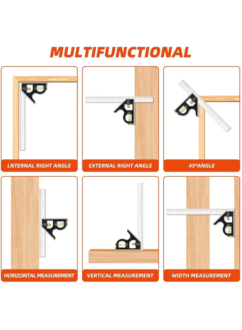 SOLARAE 12-Inch Combination Square - Stainless Steel Combo Square for Woodworking, Accurate and Adjustable, Inch/Metric Measurement (300mm) - Image 3