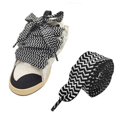 UamGlsob 3cm Thick Fat Shoe Laces for Lanvin Sneakers, Original Jumbo Chunky Shoelaces Shoe Strings Replacement Laces (Black+White, 54''/140cm) - Image 1