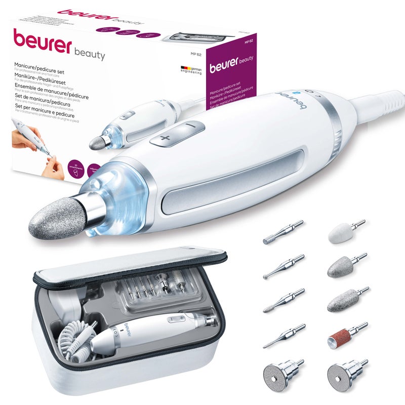 Beurer MP 62 Home Manicure and Pedicure Set | 10 High-quality attachments | Acrylic and gel nails | Precision light | Easy speed control | Storage bag | Middle East Version - Image 1