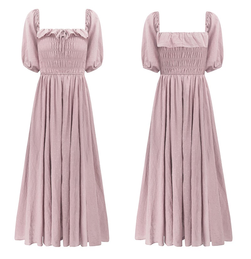 R.Vivimos Women Summer Half Sleeve Cotton Ruffled Vintage Elegant Backless A Line Flowy Long Dresses (Medium, Mauve-1) - Image 4