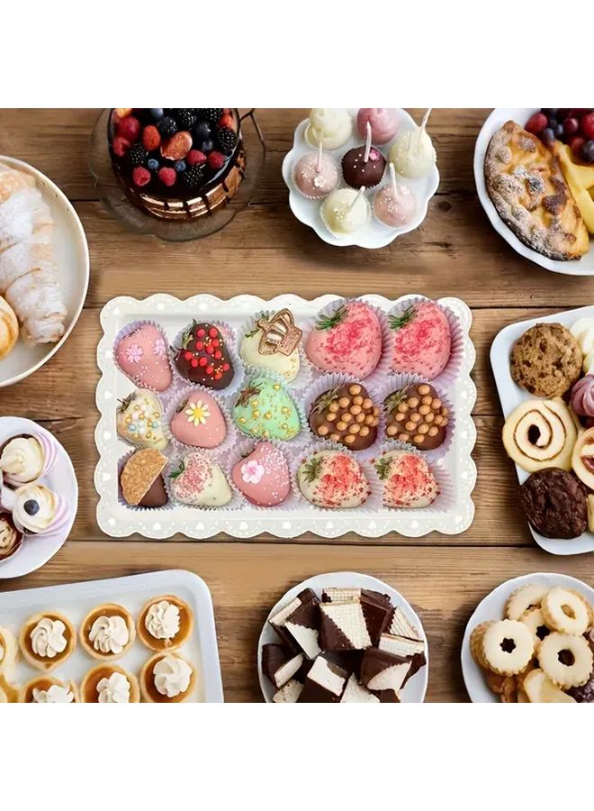 4pcs Plastic Rectangular Dessert Plate Set White Lace Edge Long Tray For European Cake Stand In Home Party Outdoor Picnic Birthday Wedding Serving Platter For Fruit Food Cups Snacks Appetizers Nuts Hors D Oeuvres - Image 5