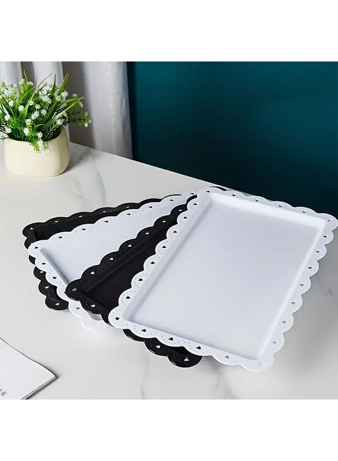 4pcs Plastic Rectangular Dessert Plate Set White Lace Edge Long Tray For European Cake Stand In Home Party Outdoor Picnic Birthday Wedding Serving Platter For Fruit Food Cups Snacks Appetizers Nuts Hors D Oeuvres - Image 4