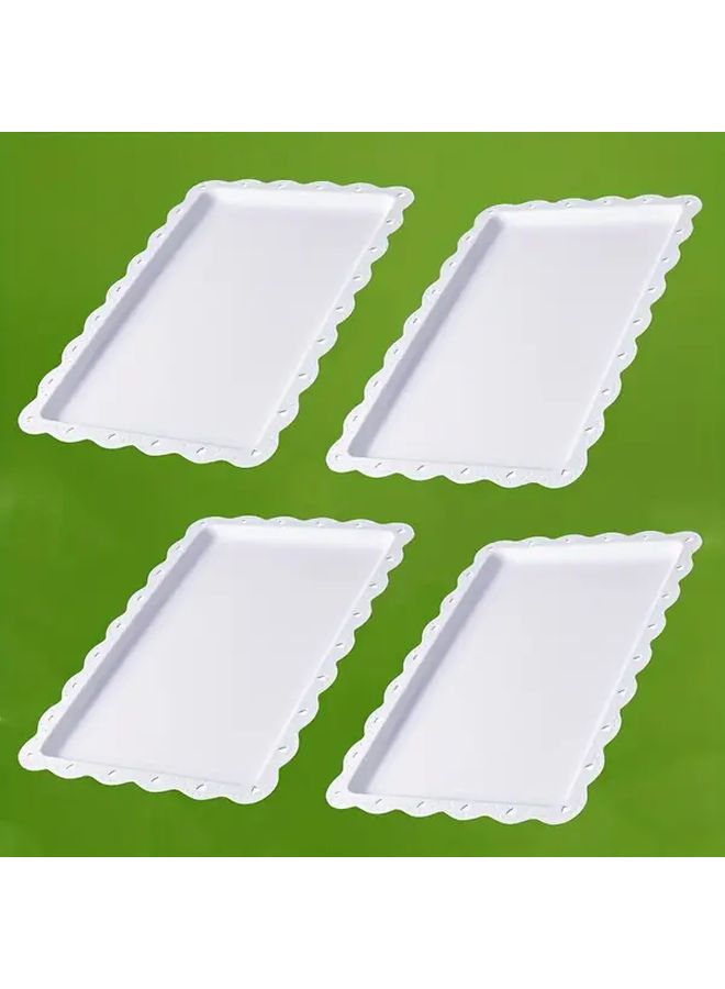 4pcs Plastic Rectangular Dessert Plate Set White Lace Edge Long Tray For European Cake Stand In Home Party Outdoor Picnic Birthday Wedding Serving Platter For Fruit Food Cups Snacks Appetizers Nuts Hors D Oeuvres - Image 1