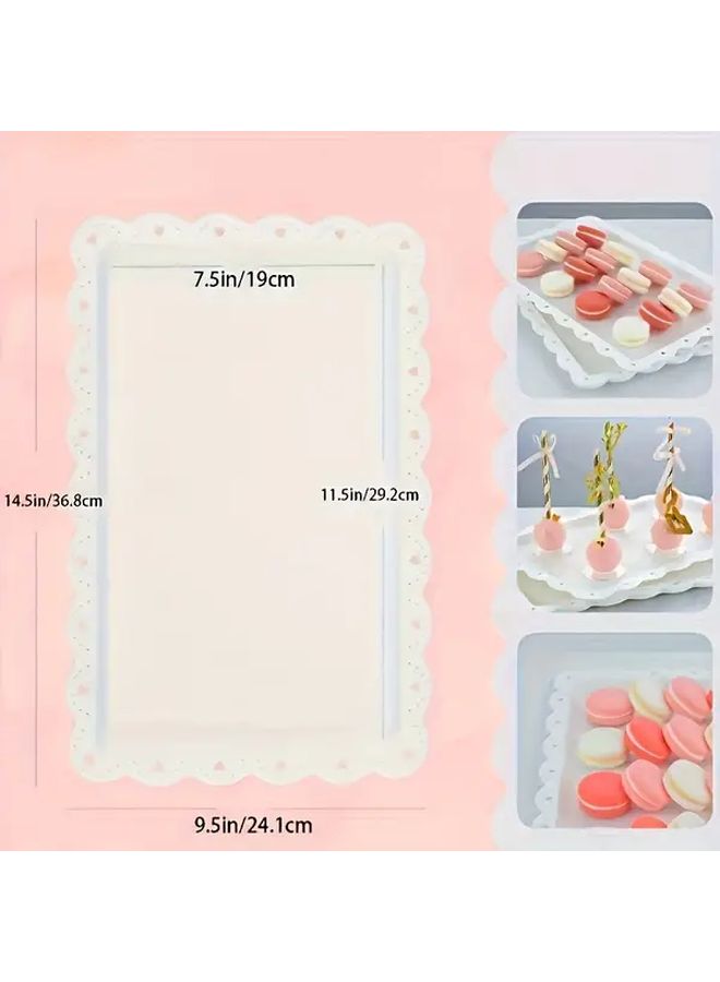 4pcs Plastic Rectangular Dessert Plate Set White Lace Edge Long Tray For European Cake Stand In Home Party Outdoor Picnic Birthday Wedding Serving Platter For Fruit Food Cups Snacks Appetizers Nuts Hors D Oeuvres - Image 3