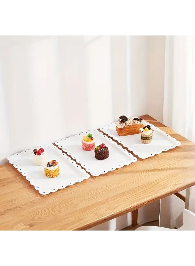 4pcs Plastic Rectangular Dessert Plate Set White Lace Edge Long Tray For European Cake Stand In Home Party Outdoor Picnic Birthday Wedding Serving Platter For Fruit Food Cups Snacks Appetizers Nuts Hors D Oeuvres - Image 2