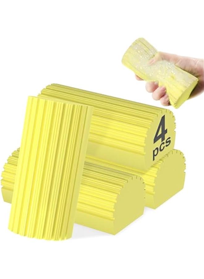 4pcs Damp Dusting Sponge Yellow, Household Clean Sponges Duster for Cleaning Baseboards Blinds, Vents, Window Trunk, Scrub Magic Sponge Eraser Reusable Wet Sponges Cleaning Supplies Tool - Image 1