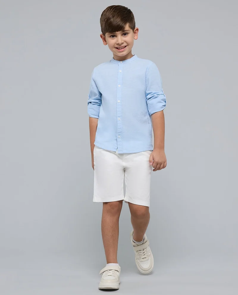 R&B Solid Shirt with Mandarin Collar and Long Sleeves