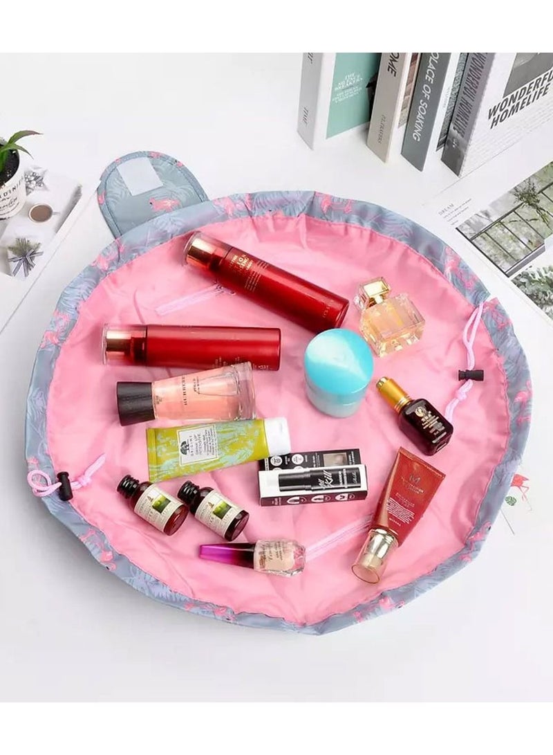 MARGOUN Makeup Bag Drawstring Travel Cosmetic Bag Round Magic Toiletry Beauty Kit Pouch Tropical Print - Image 3