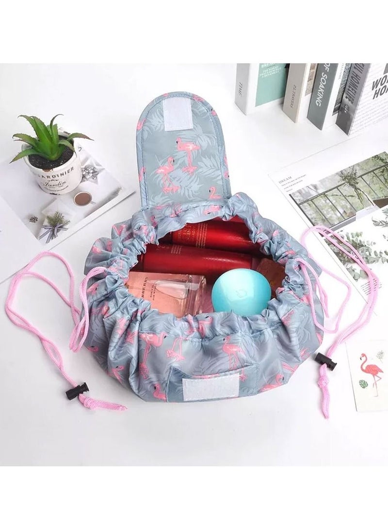 MARGOUN Makeup Bag Drawstring Travel Cosmetic Bag Round Magic Toiletry Beauty Kit Pouch Tropical Print - Image 2