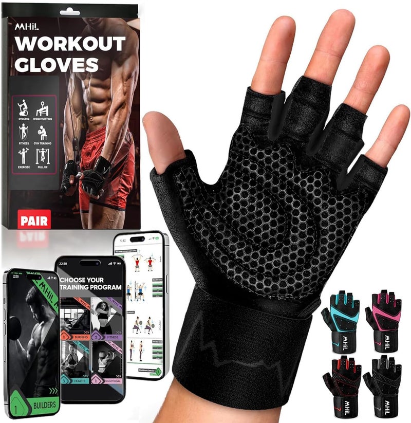 MhIL Workout Gloves for Men â€“ Comfortable Gym Gloves for Men with Enhanced Grip for Safety and Hand Protection â€“ Weight Lifting Protection with Wrist Wraps Support for Performance Boost and Style - Image 1