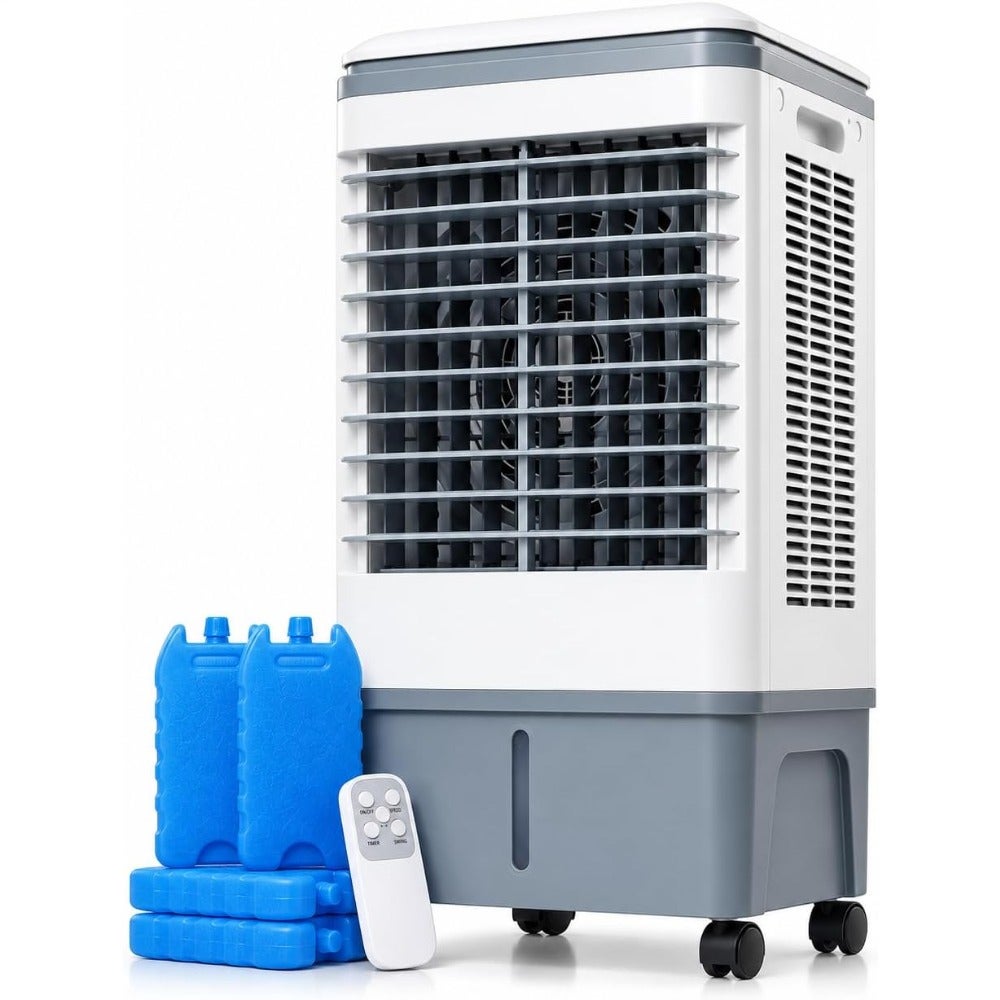 Evaporative Air Cooler for indoor use, plastic body, white color, portable with 4L water tank and 3-speed settings