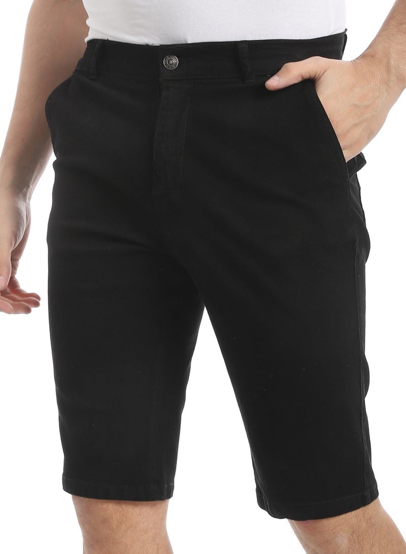 Andora Black Regular Fit Gabardine Shorts_Black - Image 4