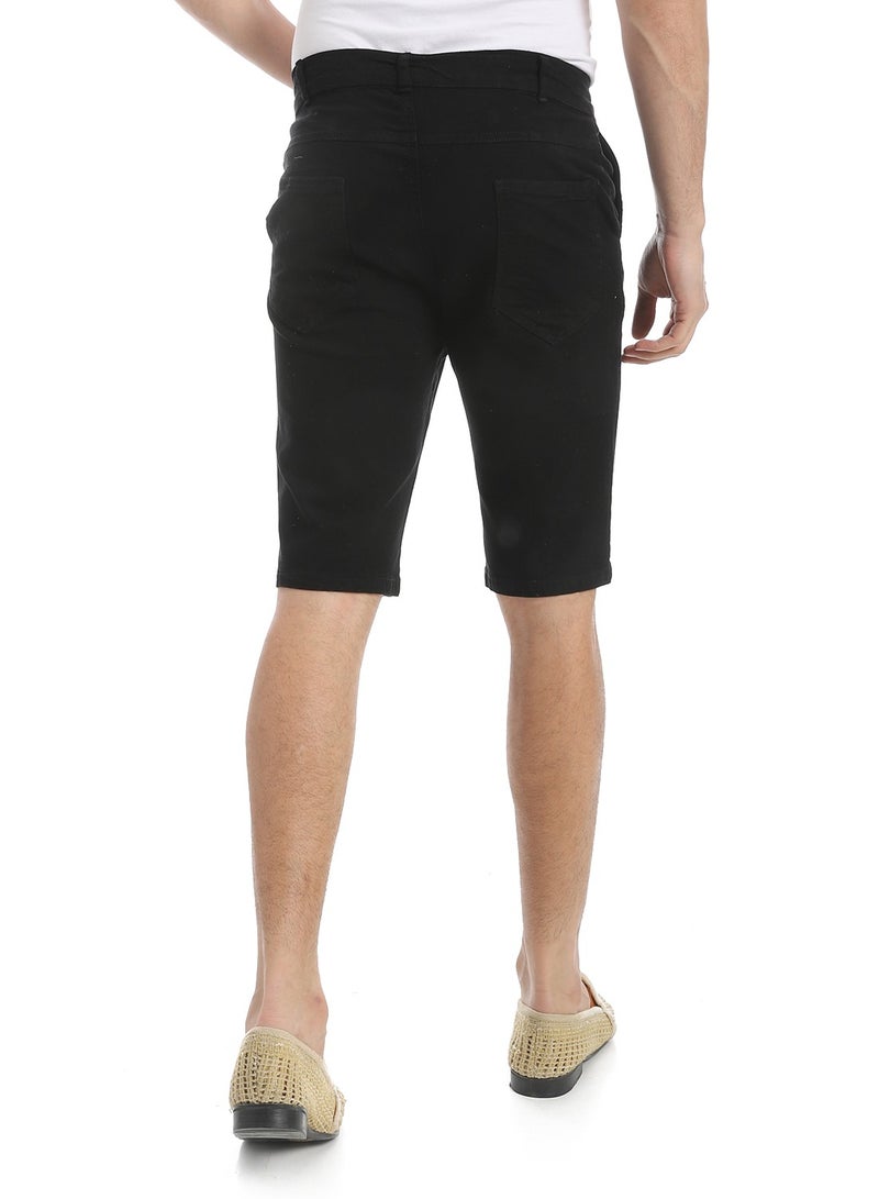 Andora Black Regular Fit Gabardine Shorts_Black - Image 3