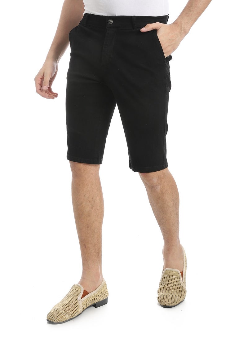 Andora Black Regular Fit Gabardine Shorts_Black - Image 2