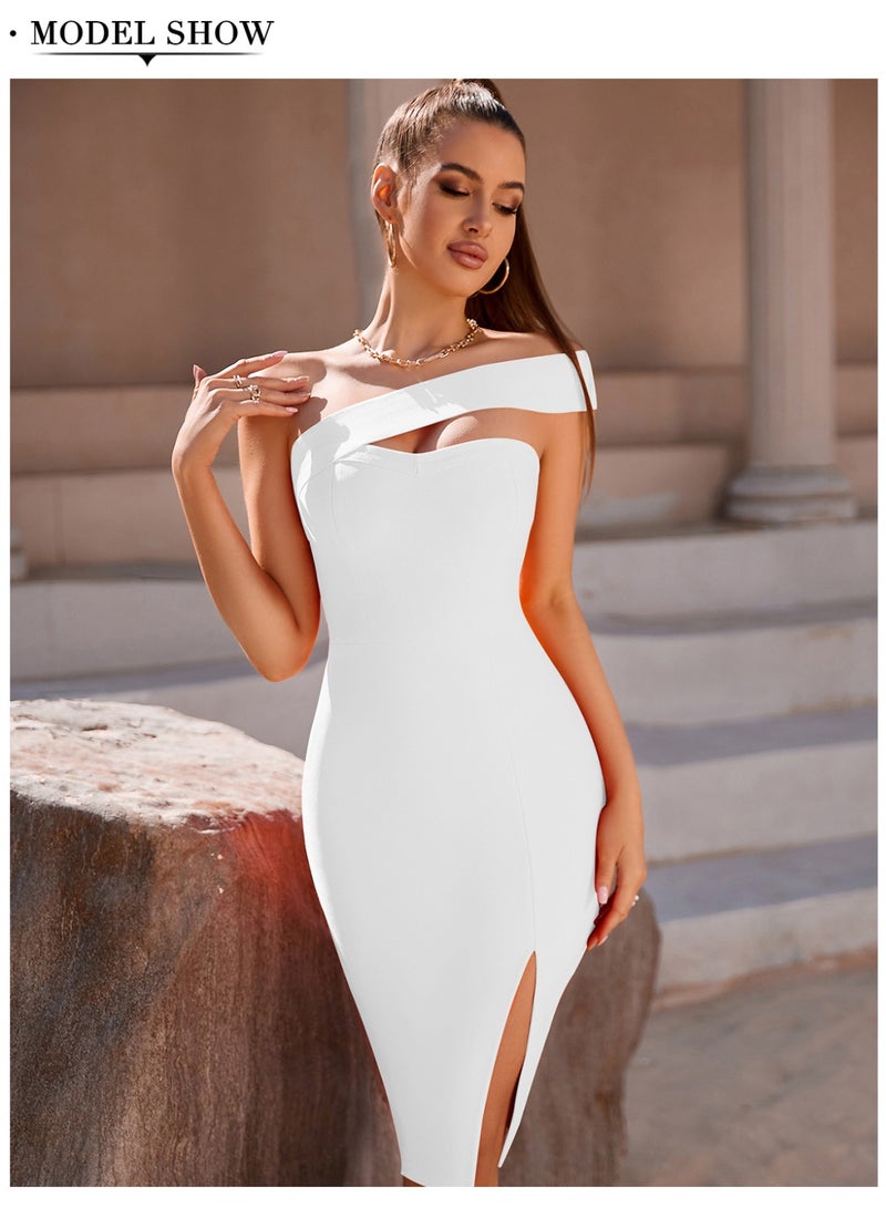 Loquat Women's WhiteOne Shoulder Bandage Dresses For Women Wedding Guest Formal Midi Dress  - Image 3