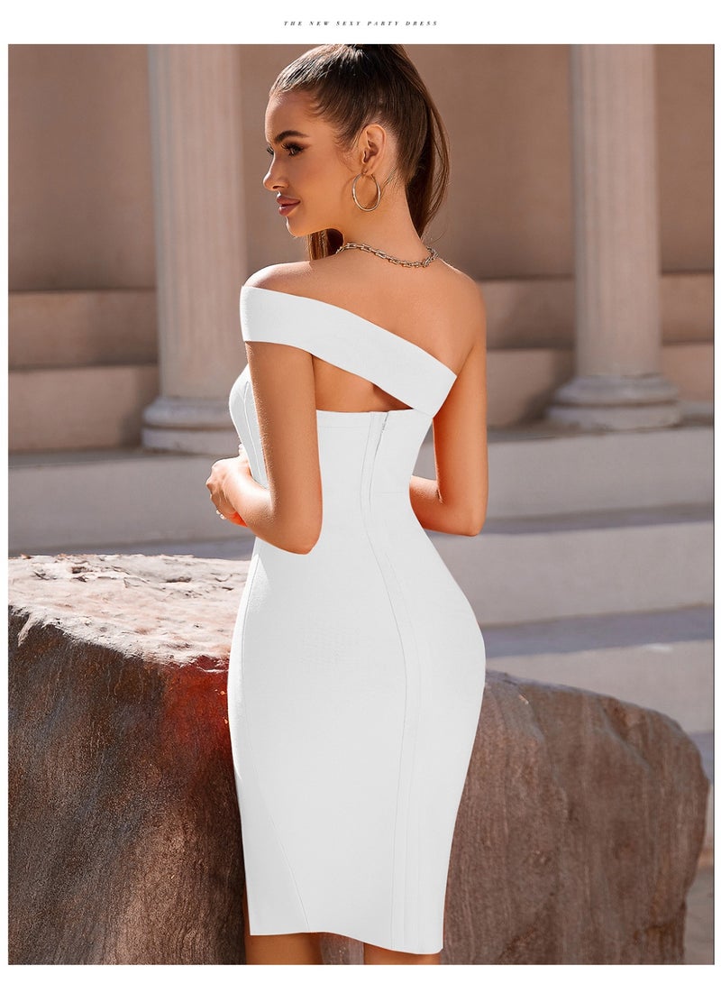 Loquat Women's WhiteOne Shoulder Bandage Dresses For Women Wedding Guest Formal Midi Dress  - Image 2