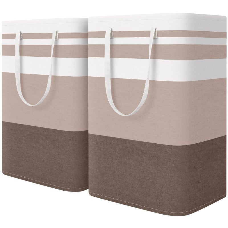 HomeHacks 2-Pack Large Laundry Basket, Waterproof, Freestanding Laundry Hamper, Collapsible Tall Clothes Hamper with Extended Handles for Clothes Toys in the Dorm and Family (Brown, 75L) - Image 1