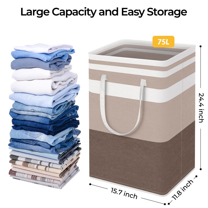 HomeHacks 2-Pack Large Laundry Basket, Waterproof, Freestanding Laundry Hamper, Collapsible Tall Clothes Hamper with Extended Handles for Clothes Toys in the Dorm and Family (Brown, 75L) - Image 4