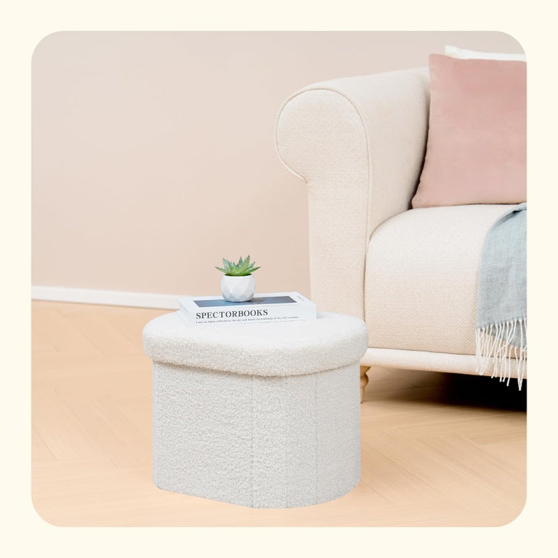 PINPLUS Storage Ottoman Boulce Tufted Oval Small Ottomans Bench Foot Rest with Storage, 16.1"x12.2"x12.2" (White) - Image 5