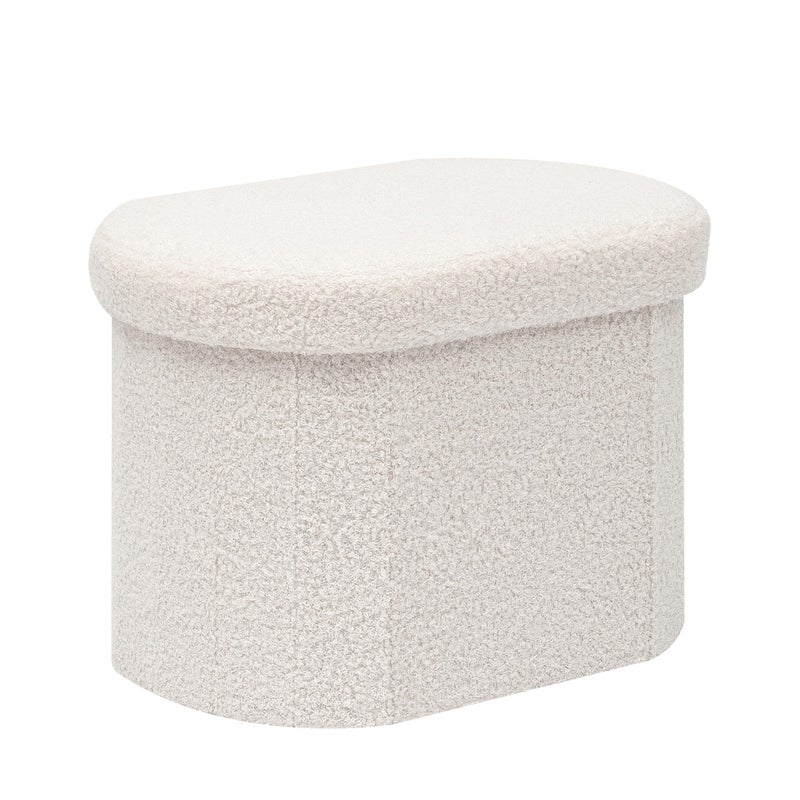 PINPLUS Storage Ottoman Boulce Tufted Oval Small Ottomans Bench Foot Rest with Storage, 16.1"x12.2"x12.2" (White) - Image 1