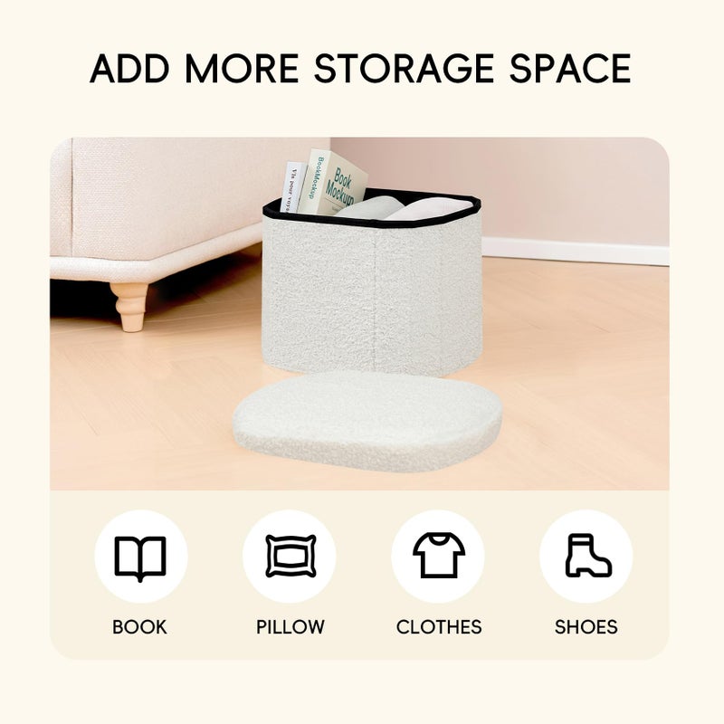 PINPLUS Storage Ottoman Boulce Tufted Oval Small Ottomans Bench Foot Rest with Storage, 16.1"x12.2"x12.2" (White) - Image 3