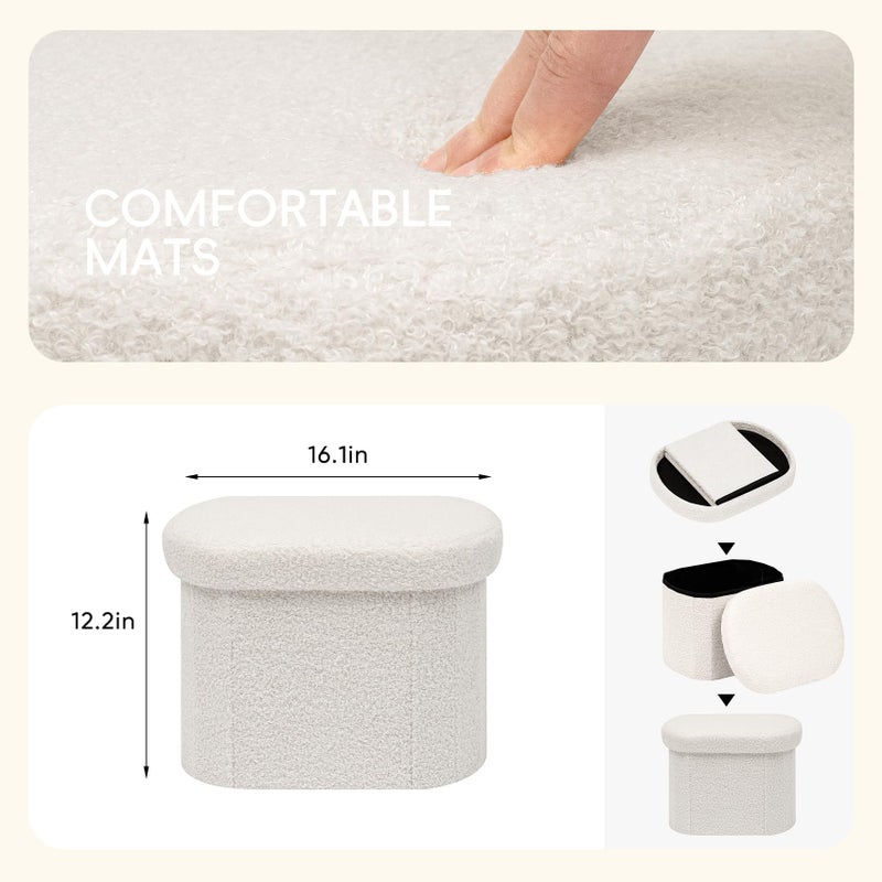PINPLUS Storage Ottoman Boulce Tufted Oval Small Ottomans Bench Foot Rest with Storage, 16.1"x12.2"x12.2" (White) - Image 4