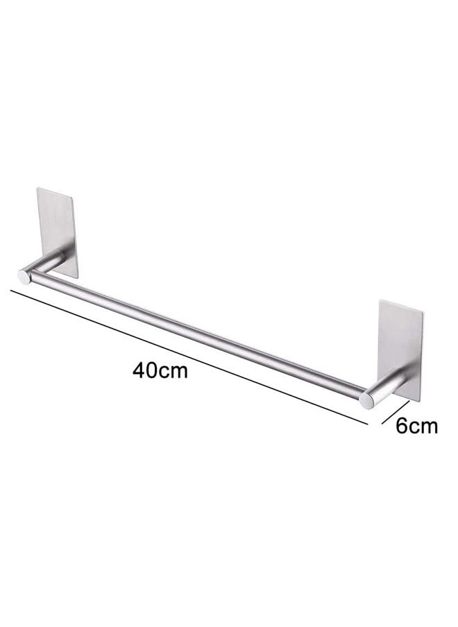 HAWAWA - Self Adhesive Bathroom Towel Bar 40cm Stainless Steel Bath Wall Shelf Rack Hanging Towel Stick On Sticky Hanger, No Drilling Towel Rack Silver - Image 1