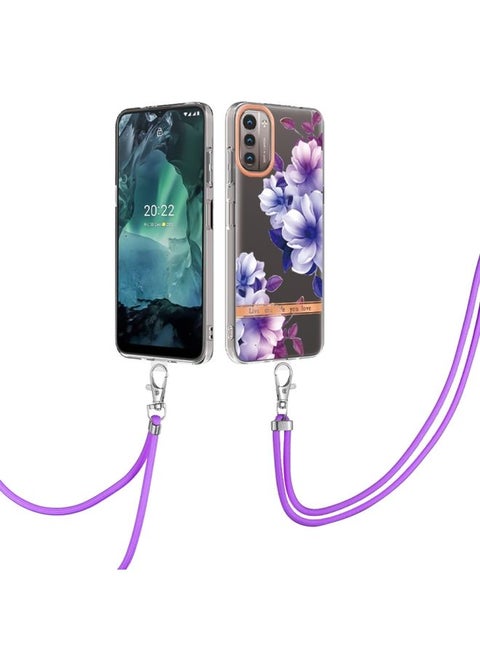 Case Cover For For Nokia G21/G11 Flowers Series TPU Phone Case with Lanyard(Purple Begonia)