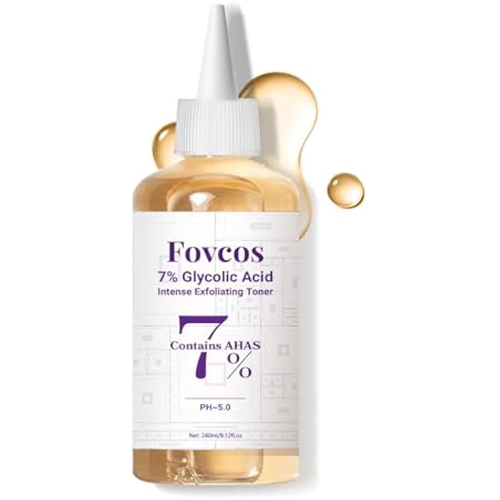 Fovcos 7% Glycolic Acid Exfoliating Toner, Exfoliating Skin Care Facial Toner, Improves Texture, Reduces Breakouts Pores and Fine Lines, Suitable for All Skin Types - Image 1