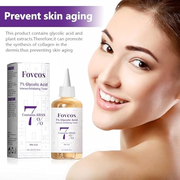 Fovcos 7% Glycolic Acid Exfoliating Toner, Exfoliating Skin Care Facial Toner, Improves Texture, Reduces Breakouts Pores and Fine Lines, Suitable for All Skin Types - Image 5
