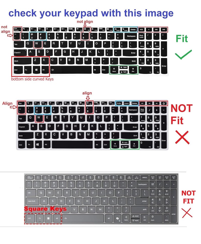 Raya غطاء جلد لوحة المفاتيح السيليكوني لجهاز Lenovo ideapad Slim3 و Slim5 بحجم 15.6 بوصة | غطاء لوحة مفاتيح ThinkBook 15 و Lenovo V15 (سيليكون شفاف) - Image 2