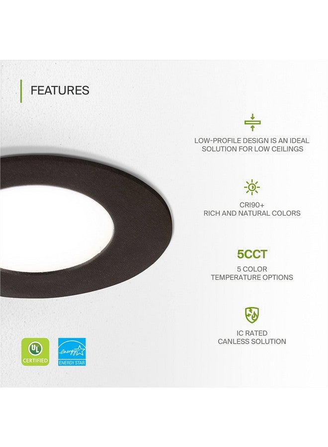 ASD 6 Pack 3 Inch LED Recessed Light, 5 CCT 2700K-5000K, 6W 30W Eqv, Ultra Thin Dimmable Ceiling Lights with J Box, Canless Wafer Downlight, Round Slim Panel Lighting, UL Energy Star, Black - Image 2