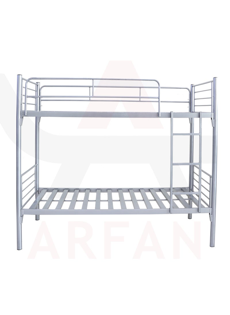 AFT - Heavy-Duty Metal Bunk Bed for Home and Labor Camps – Sturdy Steel Frame with Safety Guardrails, Ladder, and Space-Saving Design in Sleek Silver Finish 36 kg (Arfan) - Image 1