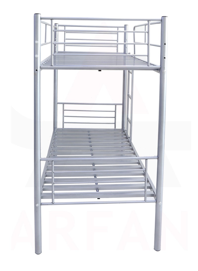 AFT - Heavy-Duty Metal Bunk Bed for Home and Labor Camps – Sturdy Steel Frame with Safety Guardrails, Ladder, and Space-Saving Design in Sleek Silver Finish 36 kg (Arfan) - Image 1