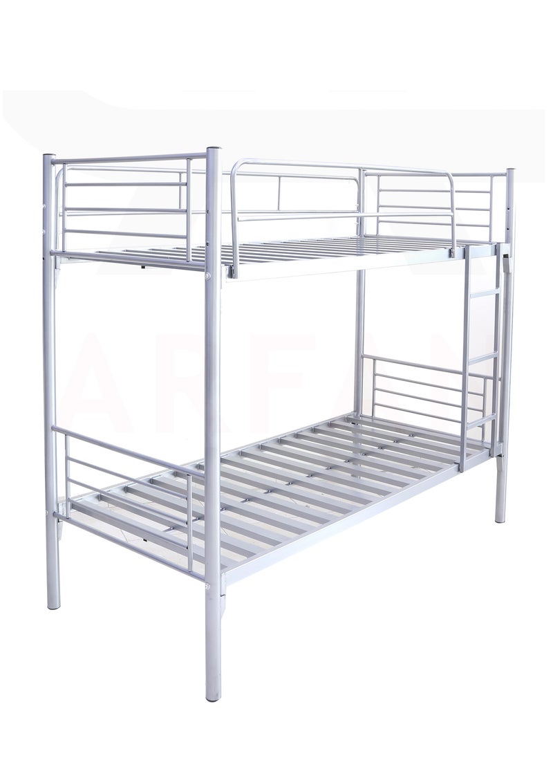 AFT - Heavy-Duty Metal Bunk Bed for Home and Labor Camps – Sturdy Steel Frame with Safety Guardrails, Ladder, and Space-Saving Design in Sleek Silver Finish 36 kg (Arfan) - Image 1